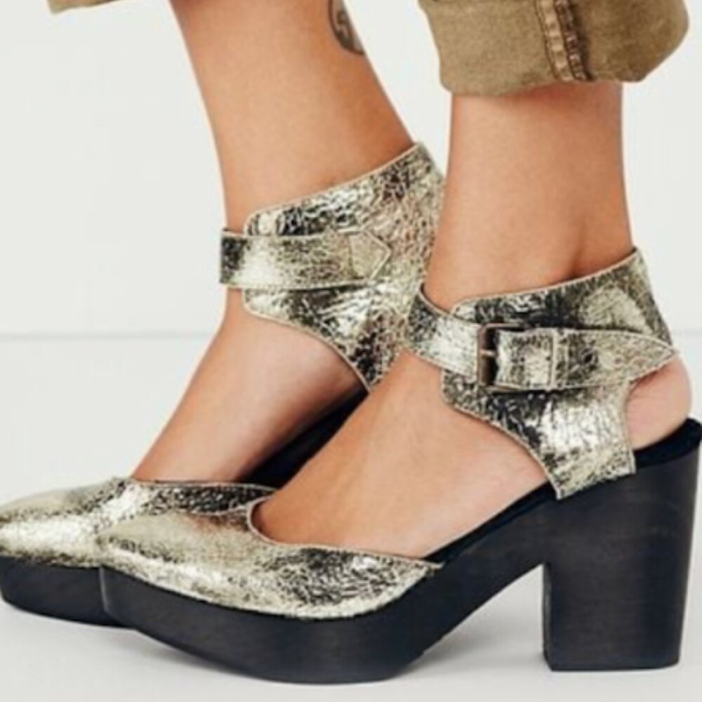 Free People Metallic Crinkle' Percy' Platform Clog-EU size 39